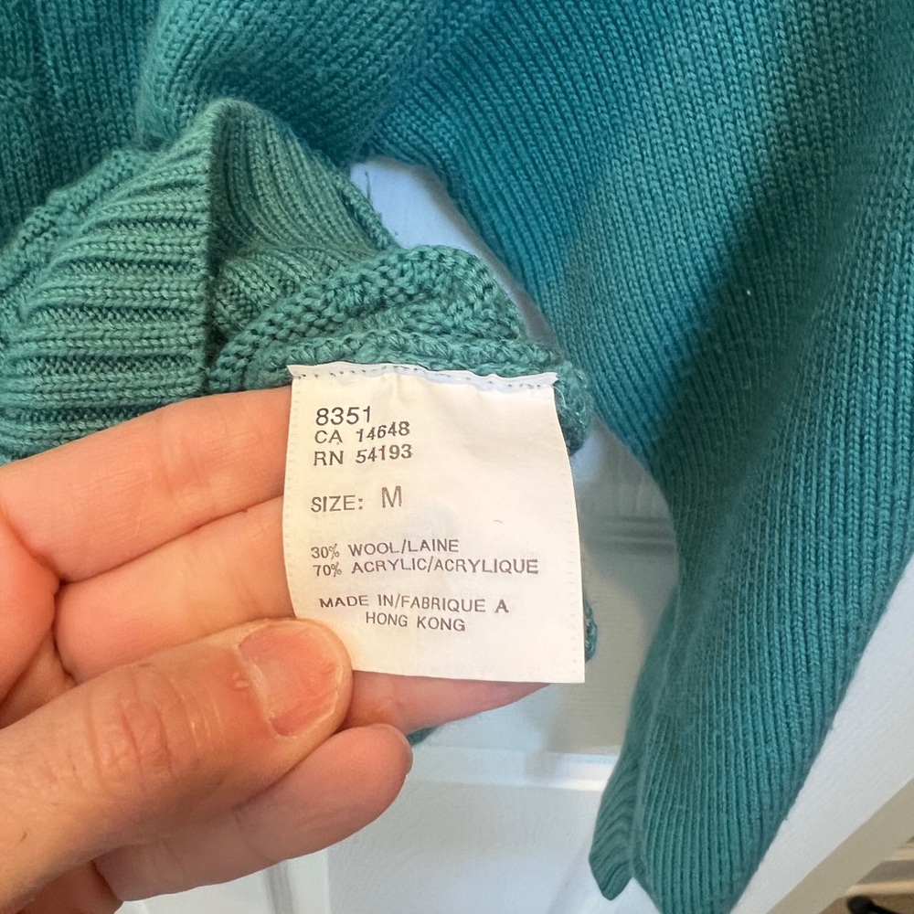 Vintage Bogner Teal Wool/Acrylic Cable Knit Turtleneck Sweater LIKE NEW Sz M - Picture 5 of 10